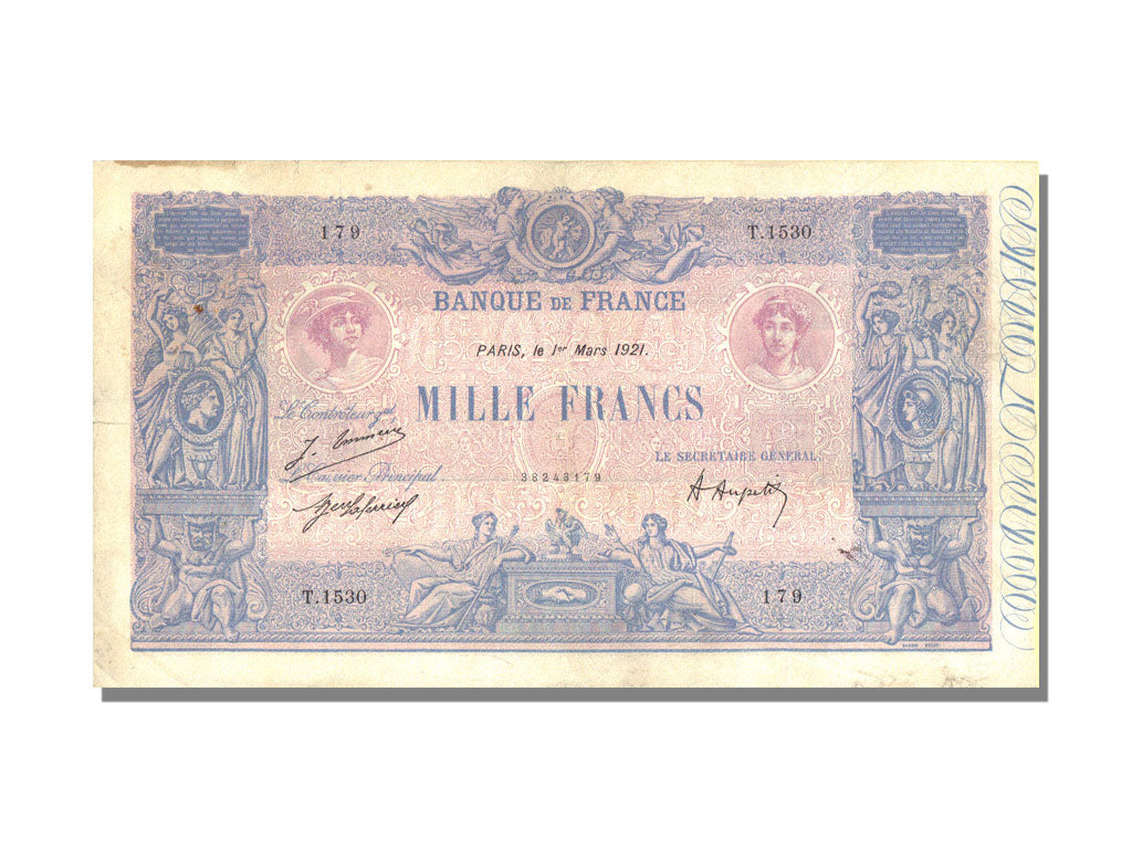 France, 1000 Francs, 1 000 F 1889-1926 ''Bleu et Rose'', 1921, KM #67i,...
