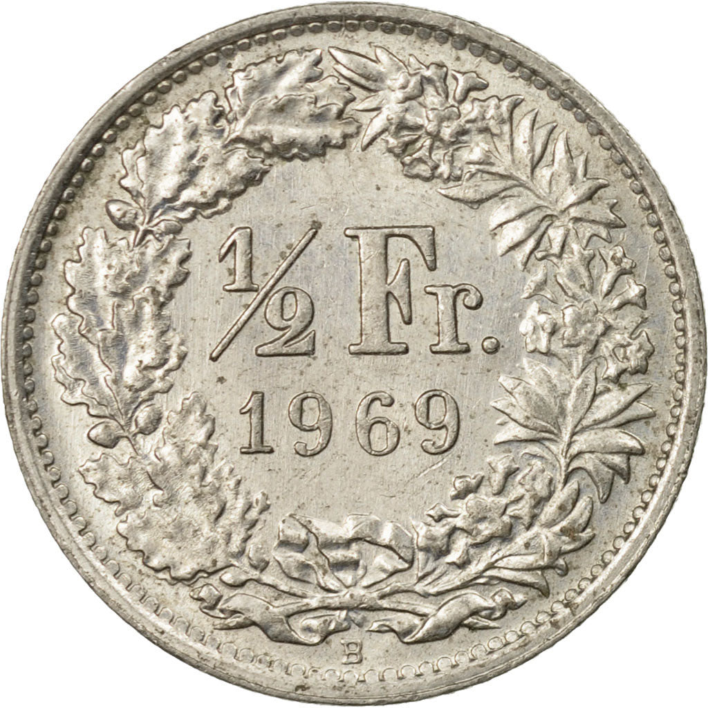 Moneda, Suiza, 1/2 Franc, 1969, Bern, BC+, Cobre - níquel, KM:23a.1