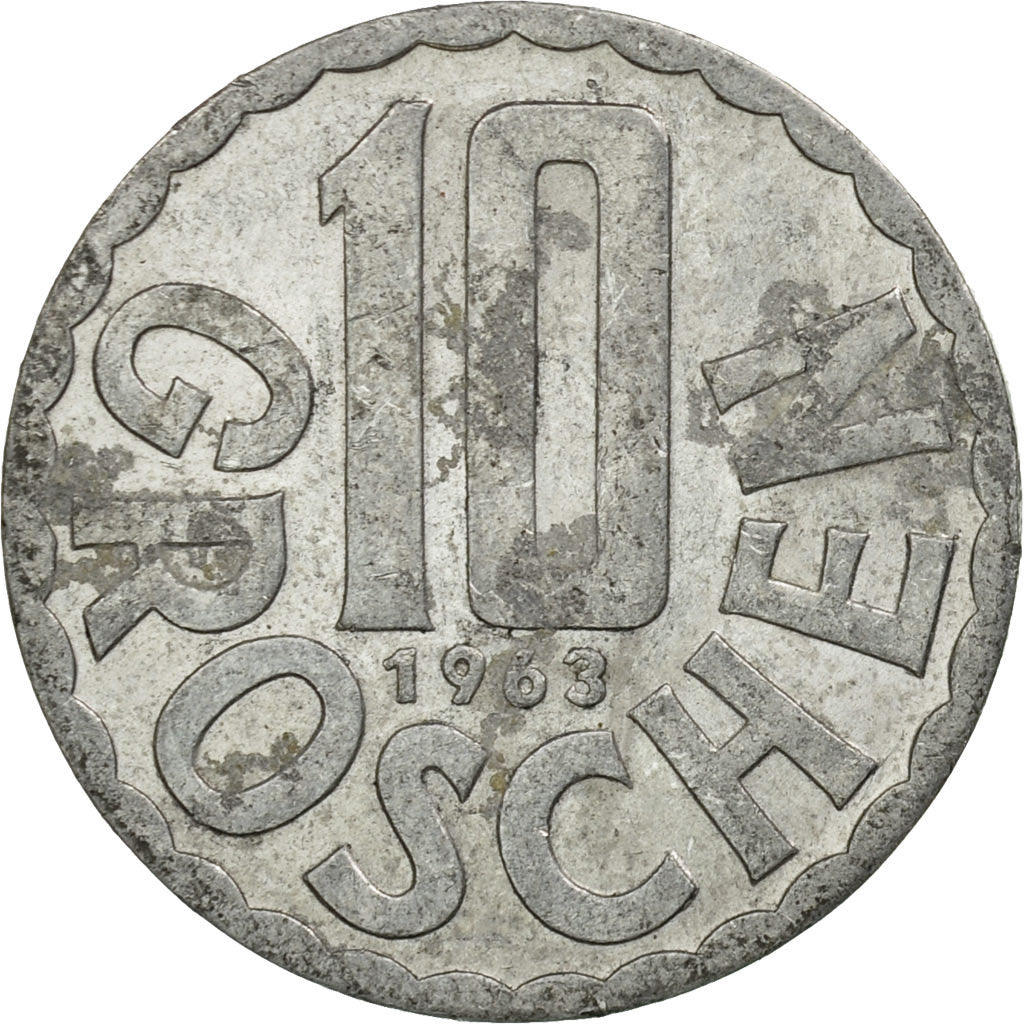 Coin, Austria, 10 Groschen, 1963, Vienna, VF(20-25), Aluminum, KM:2878