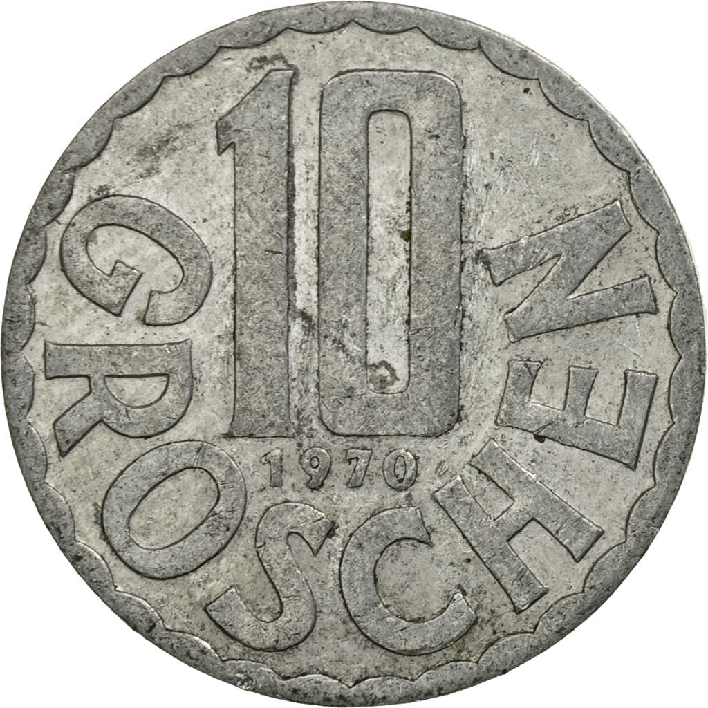 Coin, Austria, 10 Groschen, 1970, Vienna, VF(20-25), Aluminum, KM:2878
