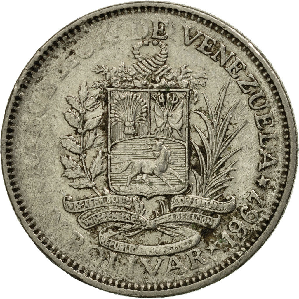 Moneda, Venezuela, Bolivar, 1967, British Royal Mint, BC+, Níquel, KM:42
