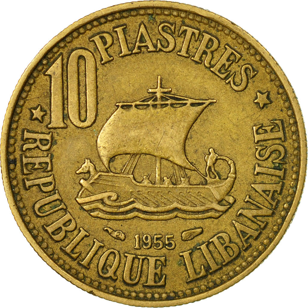 Coin, Lebanon, 10 Piastres, 1955, Paris, EF(40-45), Aluminum-Bronze, KM:23