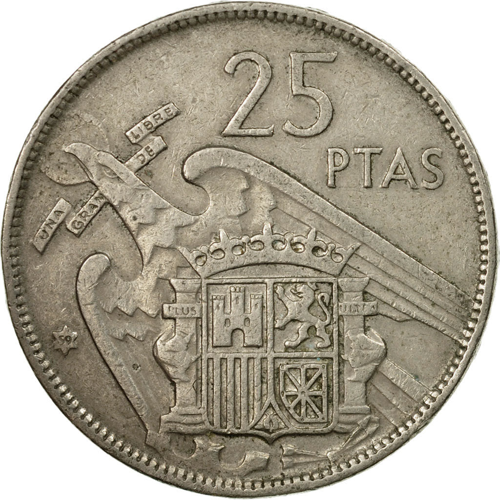 Moneta, Spagna, Caudillo and regent, 25 Pesetas, 1959, MB+, Rame-nichel, KM:787