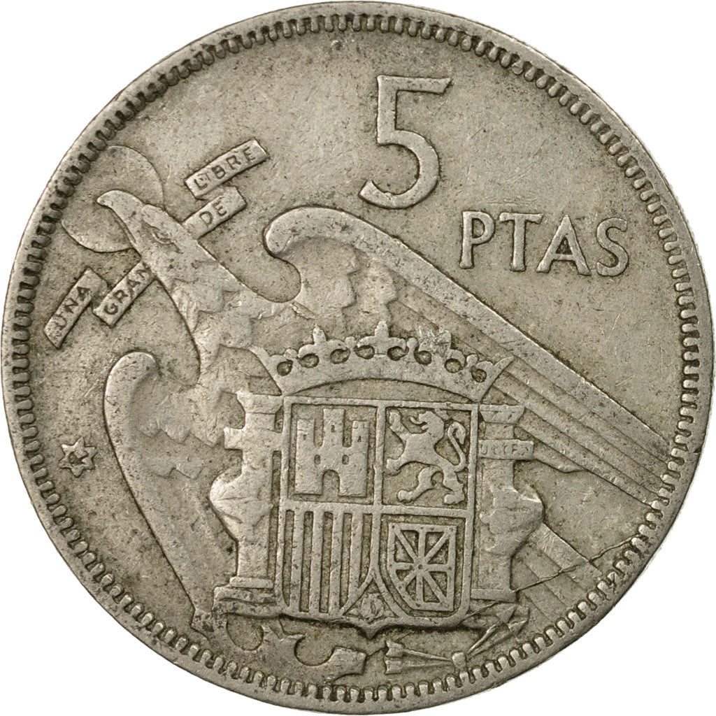 Moneta, Spagna, Caudillo and regent, 5 Pesetas, 1968, MB+, Rame-nichel, KM:786