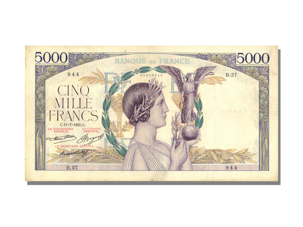 France, 5000 Francs, 5 000 F 1934-1944 ''Victoire'', 1935, KM #82b, 1935-07-11,.