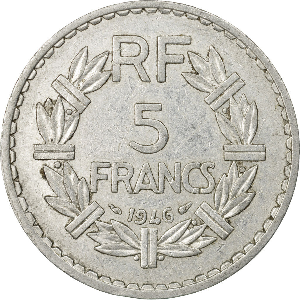 Moneda, Francia, Lavrillier, 5 Francs, 1946, Paris, MBC, Aluminio, KM:888b.1