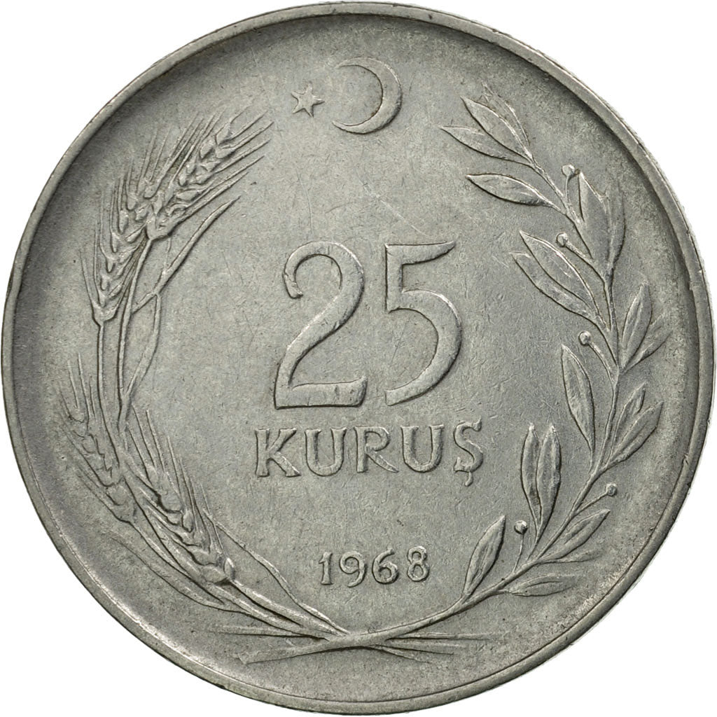 Coin, Turkey, 25 Kurus, 1968, EF(40-45), Stainless Steel, KM:892.2
