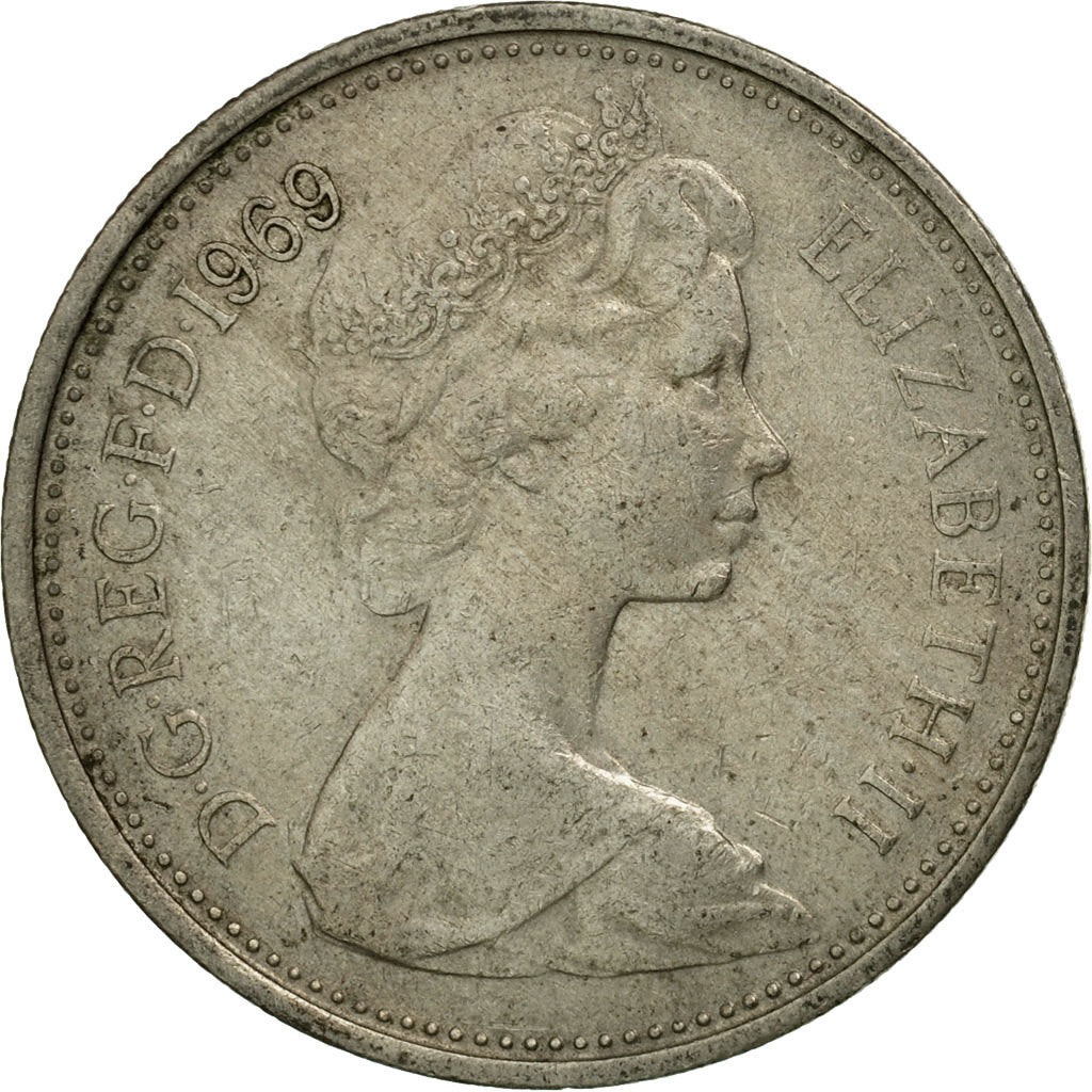 Coin, Great Britain, Elizabeth II, 5 New Pence, 1969, VF(30-35), Copper-nickel