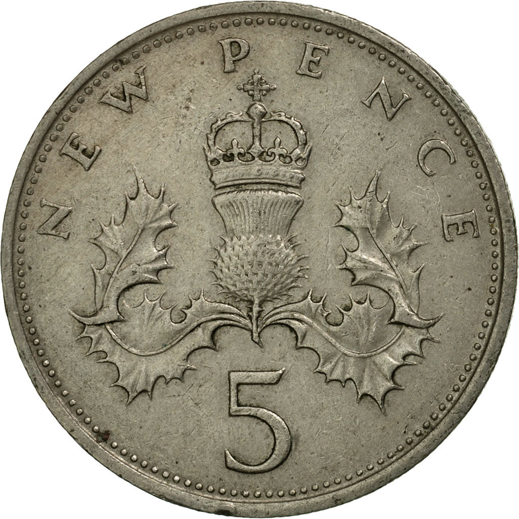 Coin, Great Britain, Elizabeth II, 5 New Pence, 1969, VF(30-35), Copper-nickel