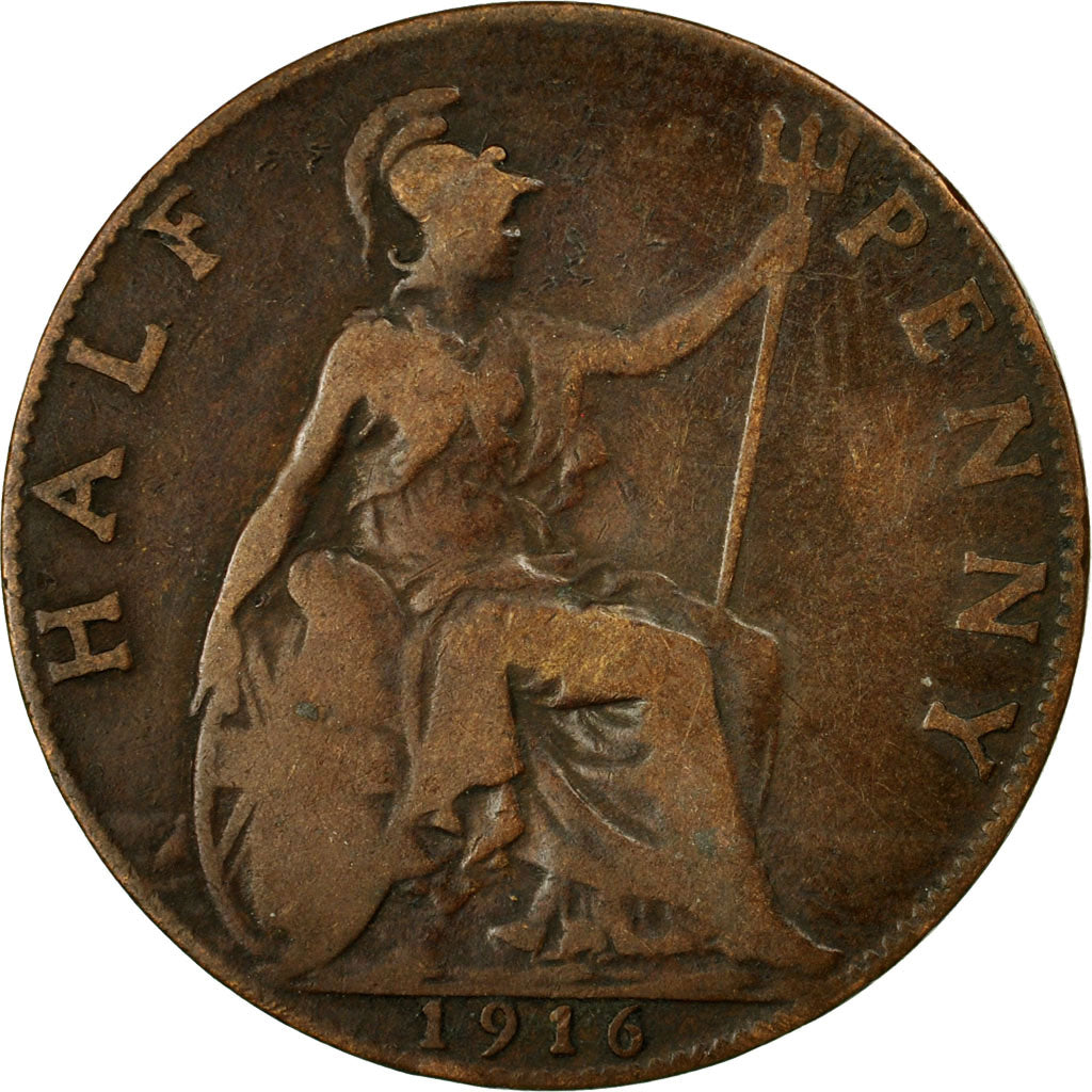 Coin, Great Britain, George V, 1/2 Penny, 1916, VF(30-35), Bronze, KM:809