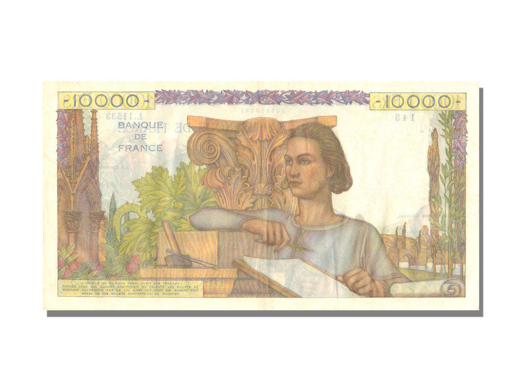 France, 10,000 Francs, 10 000 F 1945-1956 ''Génie Français'', 1956, KM #132d, 19
