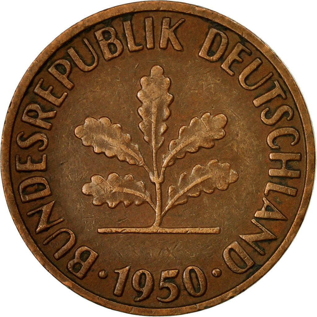 Moneta, GERMANIA - REPUBBLICA FEDERALE, 2 Pfennig, 1950, Stuttgart, BB, Bronzo