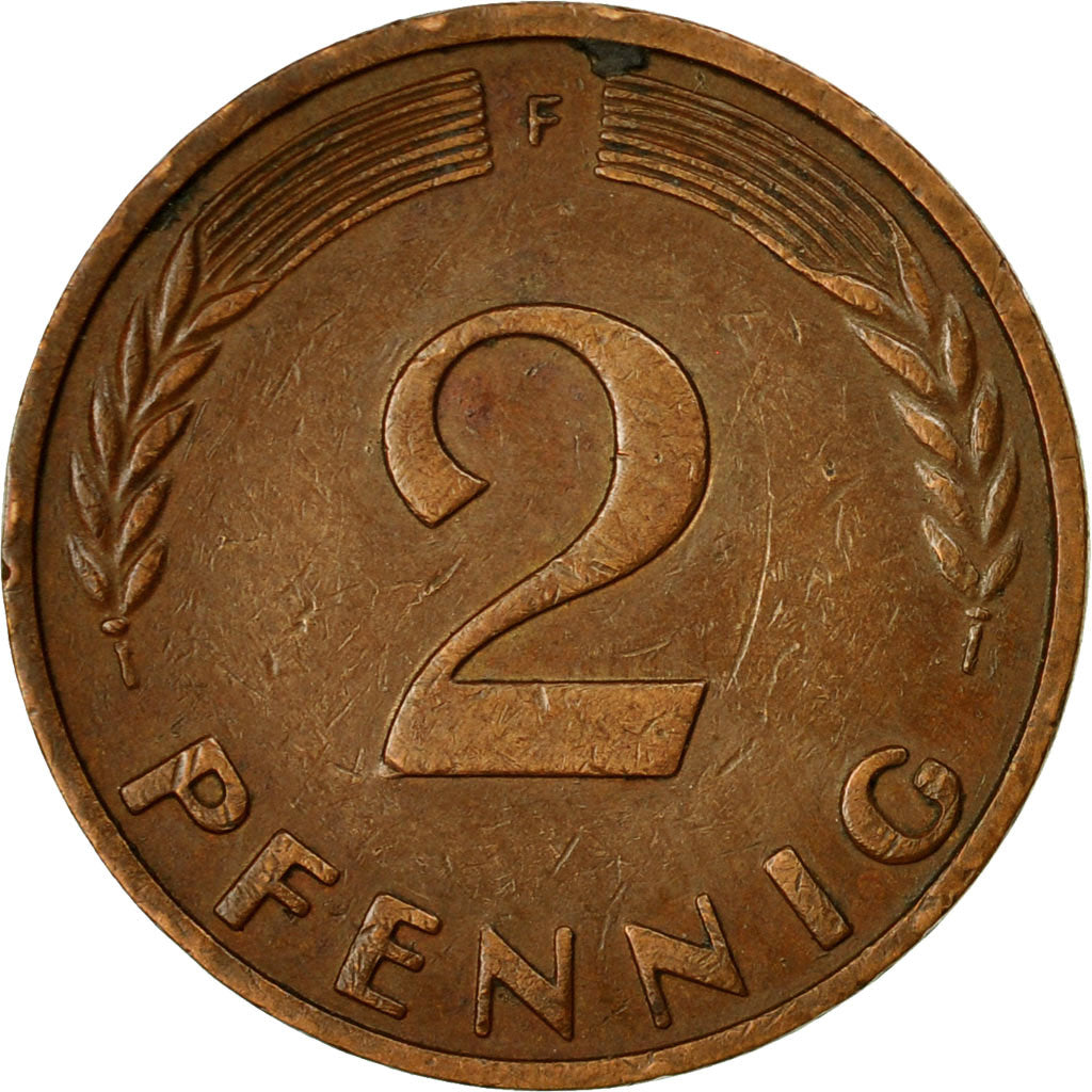 Moneta, GERMANIA - REPUBBLICA FEDERALE, 2 Pfennig, 1950, Stuttgart, BB, Bronzo
