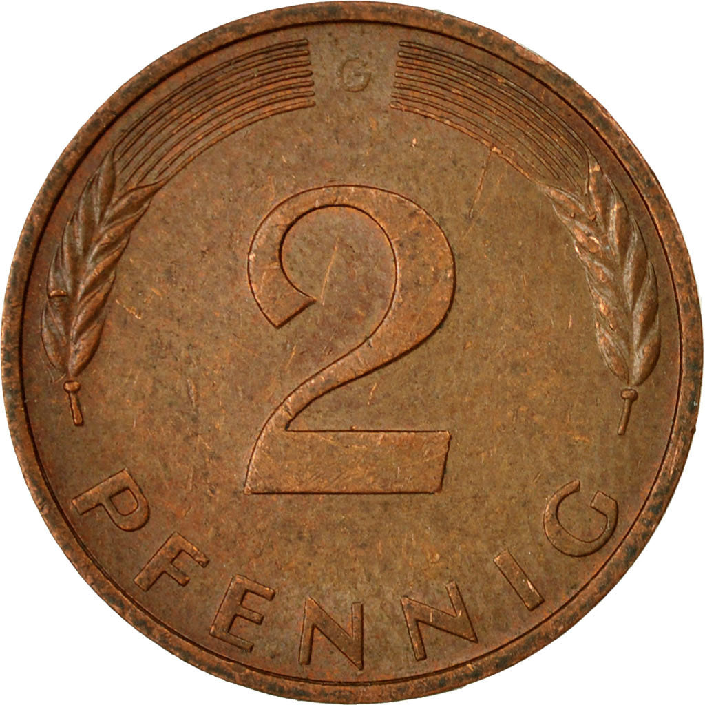 Coin, GERMANY - FEDERAL REPUBLIC, 2 Pfennig, 1986, Karlsruhe, EF(40-45), Copper