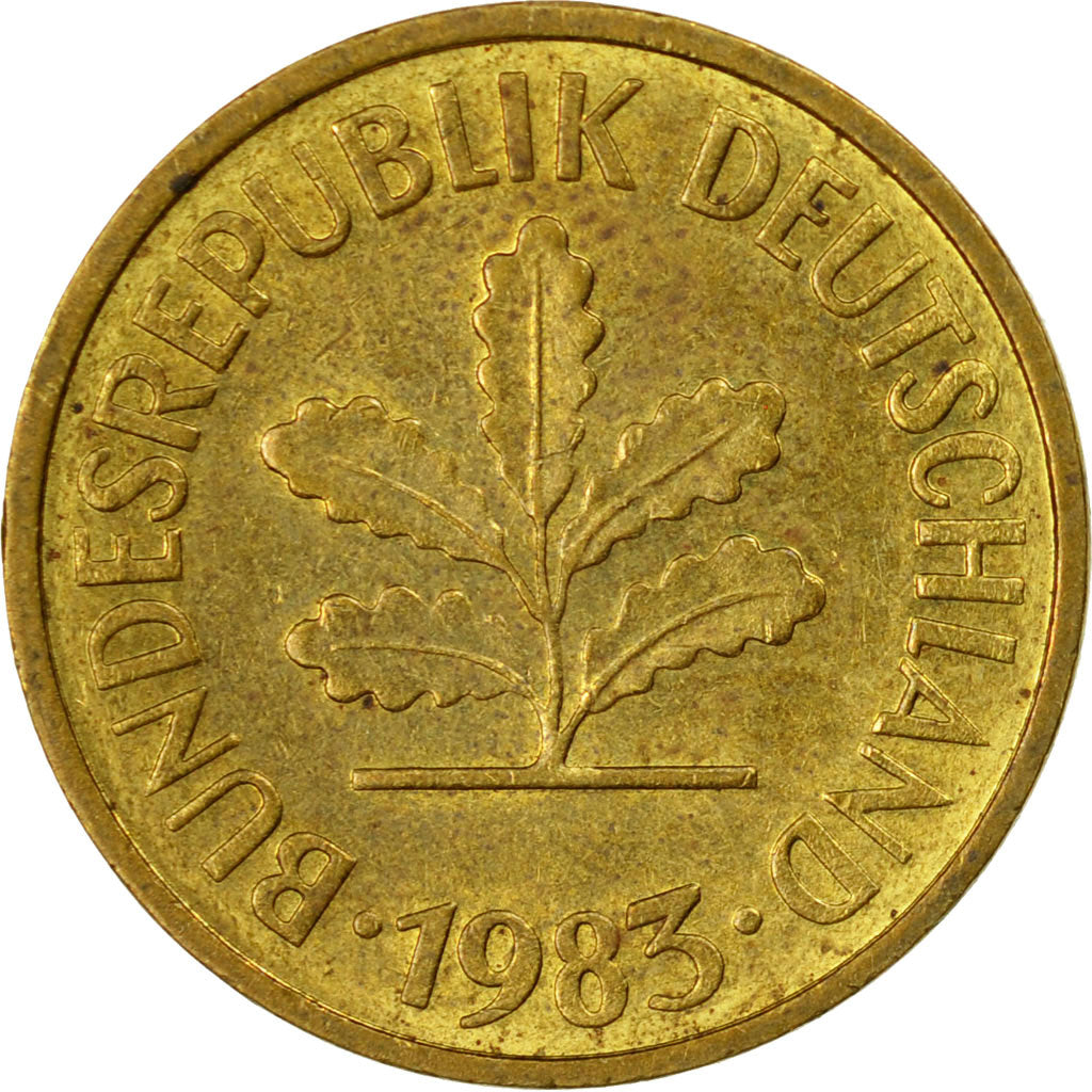 Coin, GERMANY - FEDERAL REPUBLIC, 5 Pfennig, 1983, Karlsruhe, VF(30-35), Brass