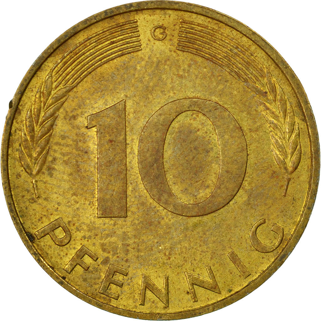 Coin, GERMANY - FEDERAL REPUBLIC, 10 Pfennig, 1972, Karlsruhe, VF(20-25), Brass