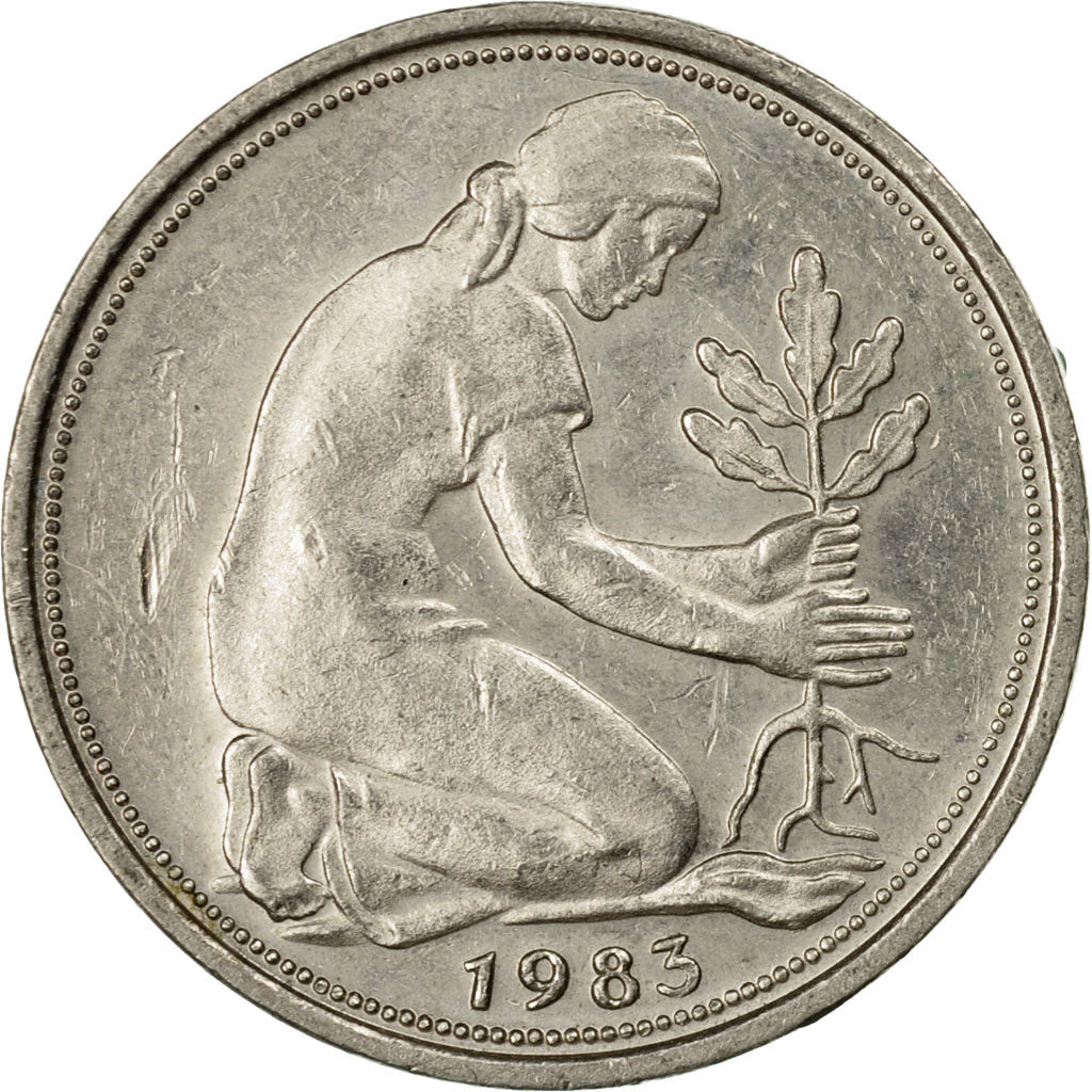 Moneta, Niemcy - RFN, 50 Pfennig, 1983, Karlsruhe, VF(20-25), Miedź-Nikiel