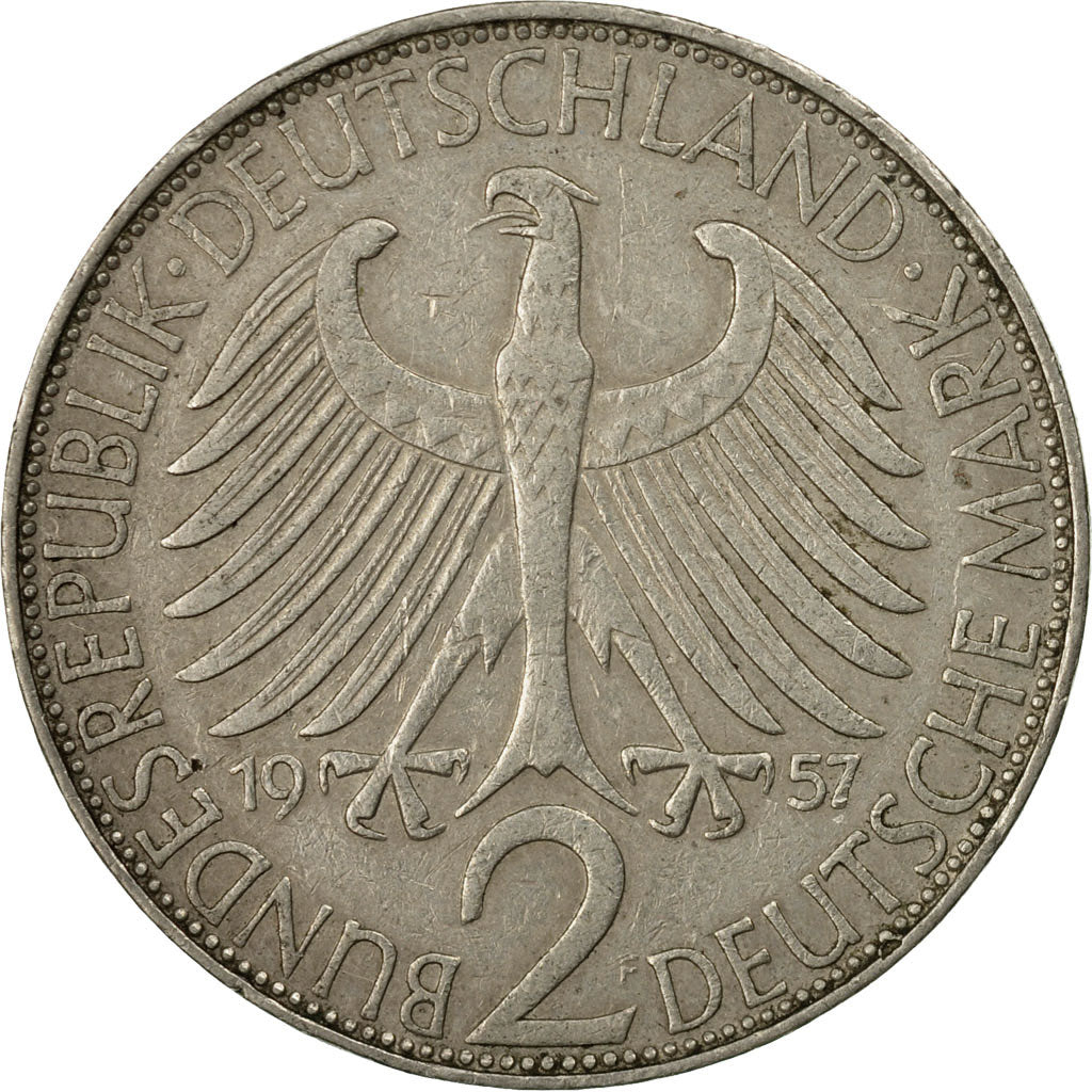 Coin, GERMANY - FEDERAL REPUBLIC, 2 Mark, 1957, Stuttgart, EF(40-45)