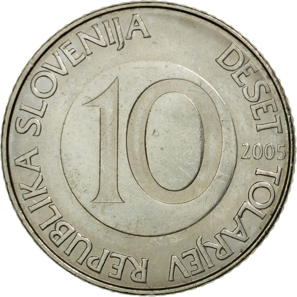 Coin, Slovenia, 10 Tolarjev, 2005, AU(55-58), Copper-nickel, KM:41