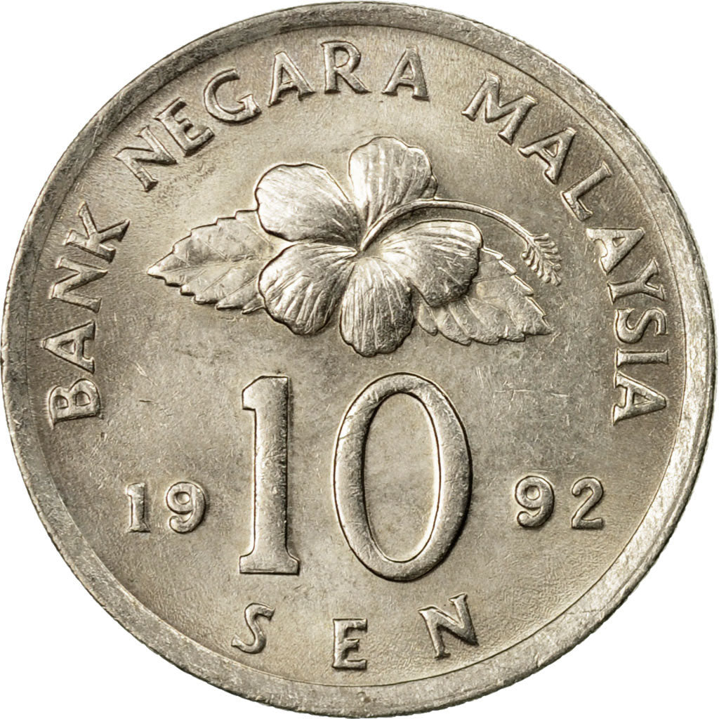 Coin, Malaysia, 10 Sen, 1992, AU(55-58), Copper-nickel, KM:51