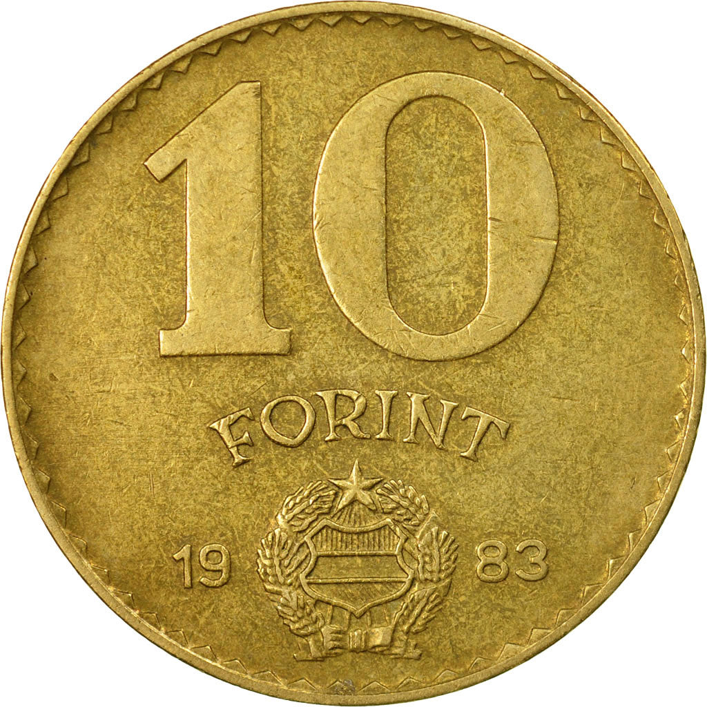 Moneda, Hungría, 10 Forint, 1983, Budapest, BC+, Aluminio - bronce, KM:636