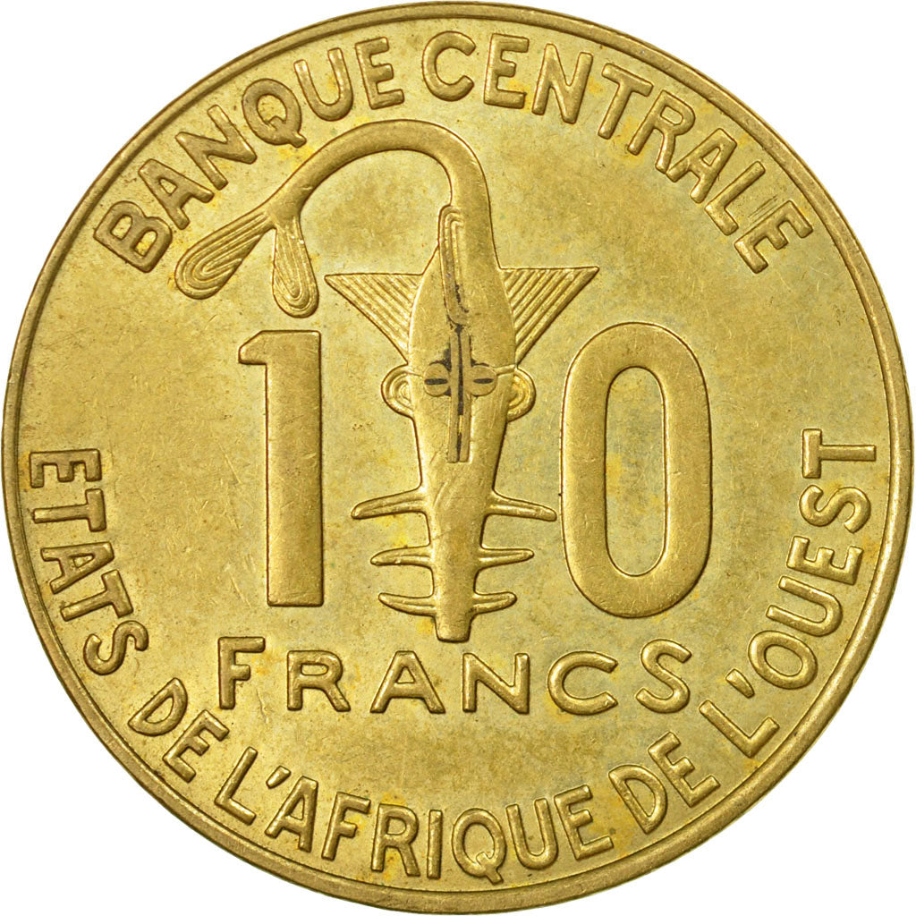 Coin, West African States, 10 Francs, 2008, Paris, AU(50-53), Aluminum-Bronze