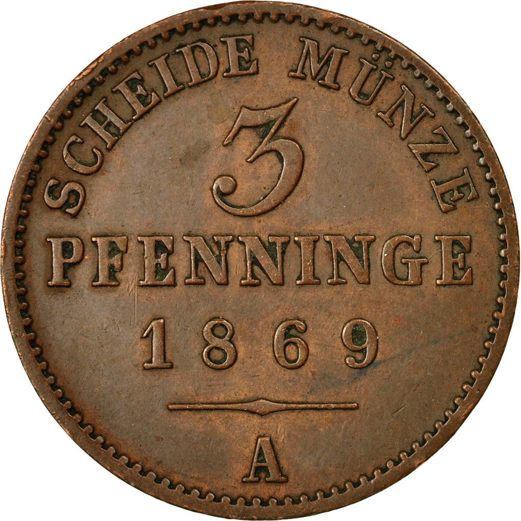 Coin, German States, PRUSSIA, Wilhelm I, 3 Pfennig, 1869, Berlin, EF(40-45)