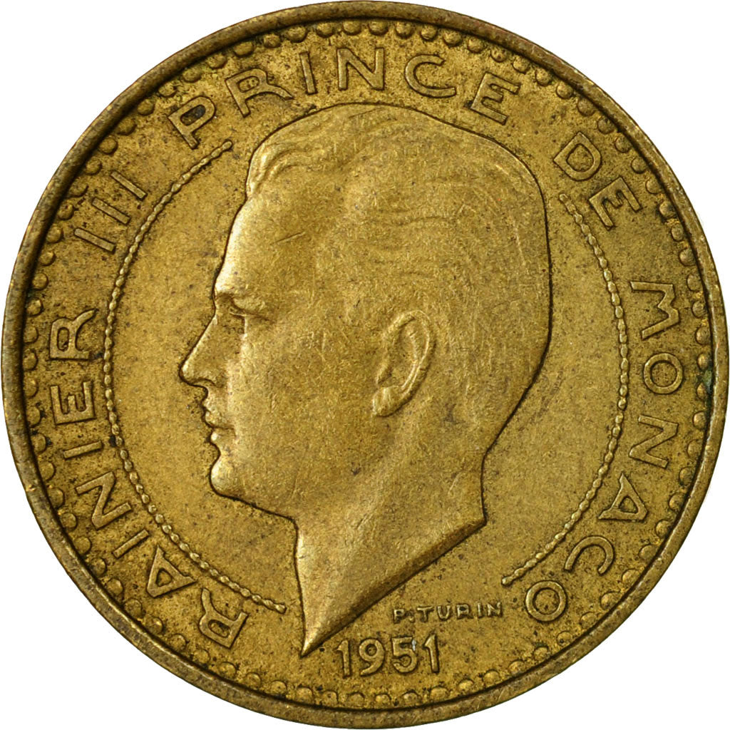 Moneta, Monaco, Rainier III, 10 Francs, 1951, VF(30-35), Aluminium-Brąz