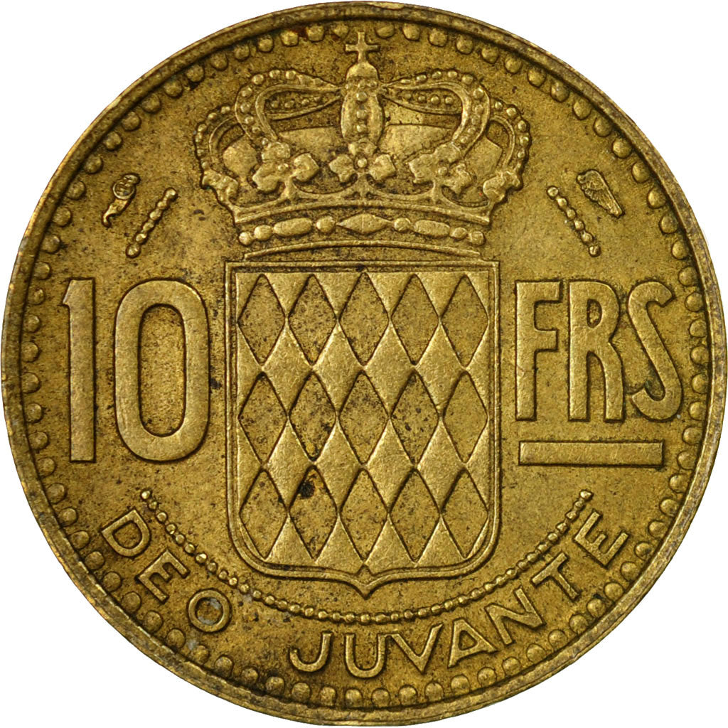 Moneta, Monaco, Rainier III, 10 Francs, 1951, VF(30-35), Aluminium-Brąz