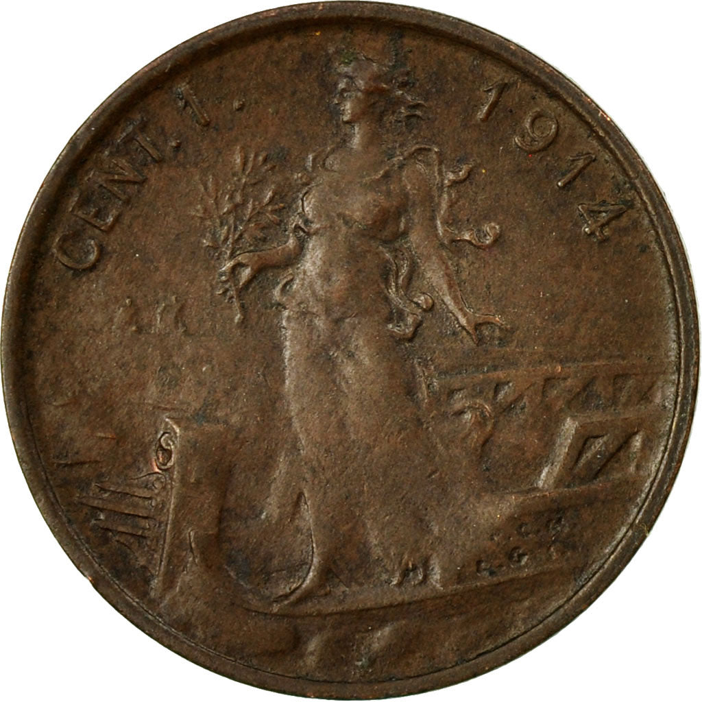 Coin, Italy, Vittorio Emanuele III, Centesimo, 1914, Rome, AU(50-53), Bronze