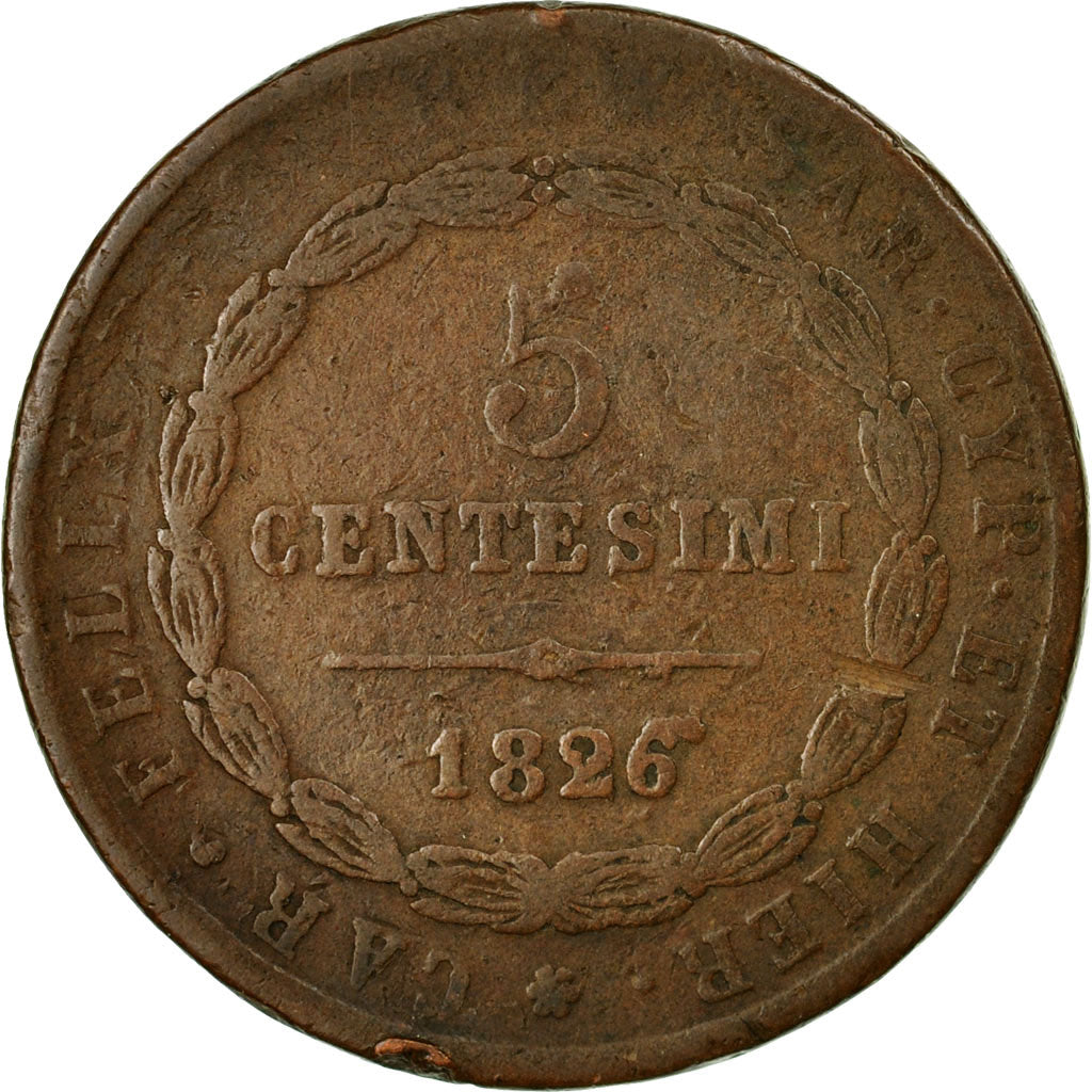Coin, ITALIAN STATES, SARDINIA, Carlo Felice, 5 Centesimi, 1826, Torino