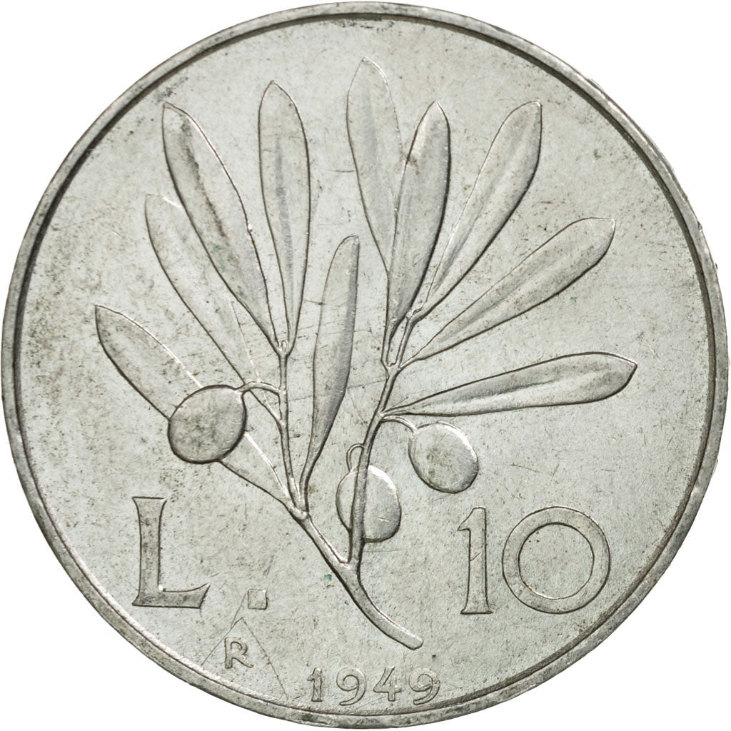 Coin, Italy, 10 Lire, 1949, Rome, EF(40-45), Aluminum, KM:90