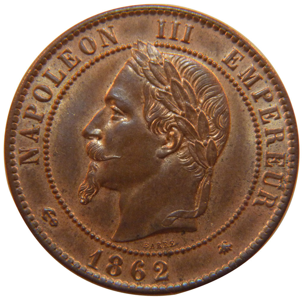 FRANCE, Napoléon III, 10 Centimes, 1862, Paris, KM #798.1, MS(60-62), Bronze, G.