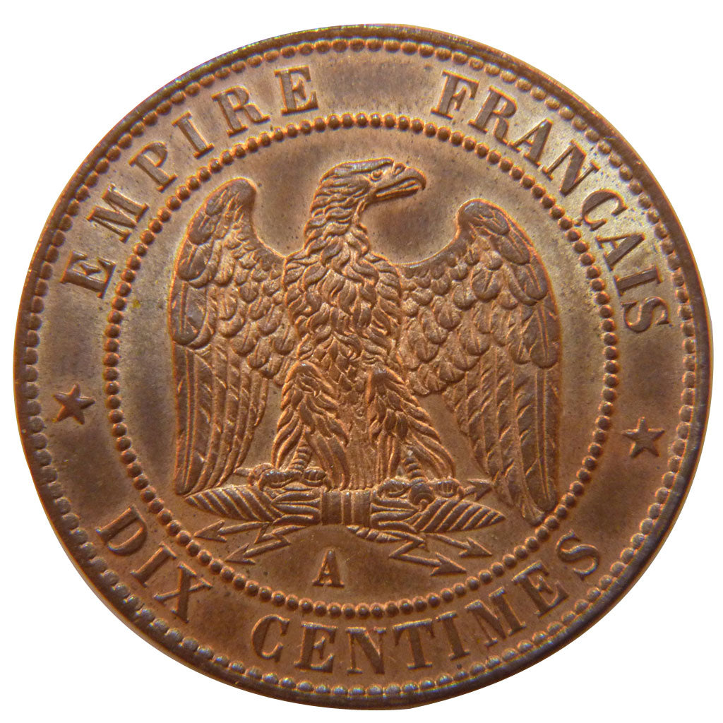 FRANCE, Napoléon III, 10 Centimes, 1862, Paris, KM #798.1, MS(60-62), Bronze, G.