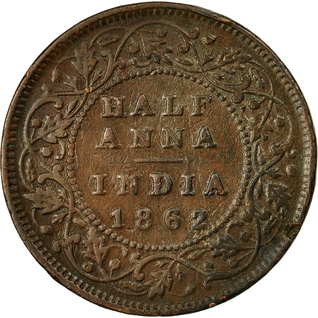Monnaie, INDIA-BRITISH, Victoria, 1/2 Anna, 1862, TB, Cuivre, KM:468