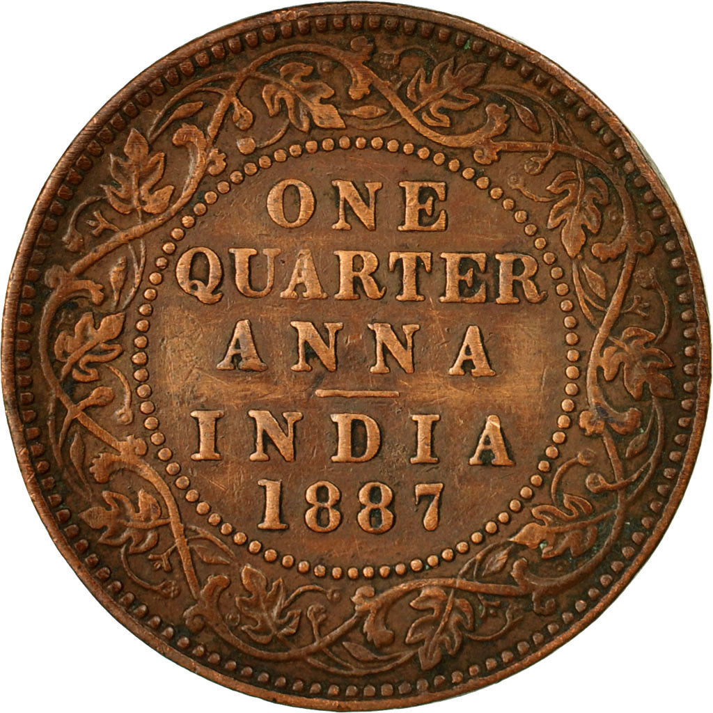 Coin, INDIA-BRITISH, Victoria, 1/4 Anna, 1887, EF(40-45), Copper, KM:486