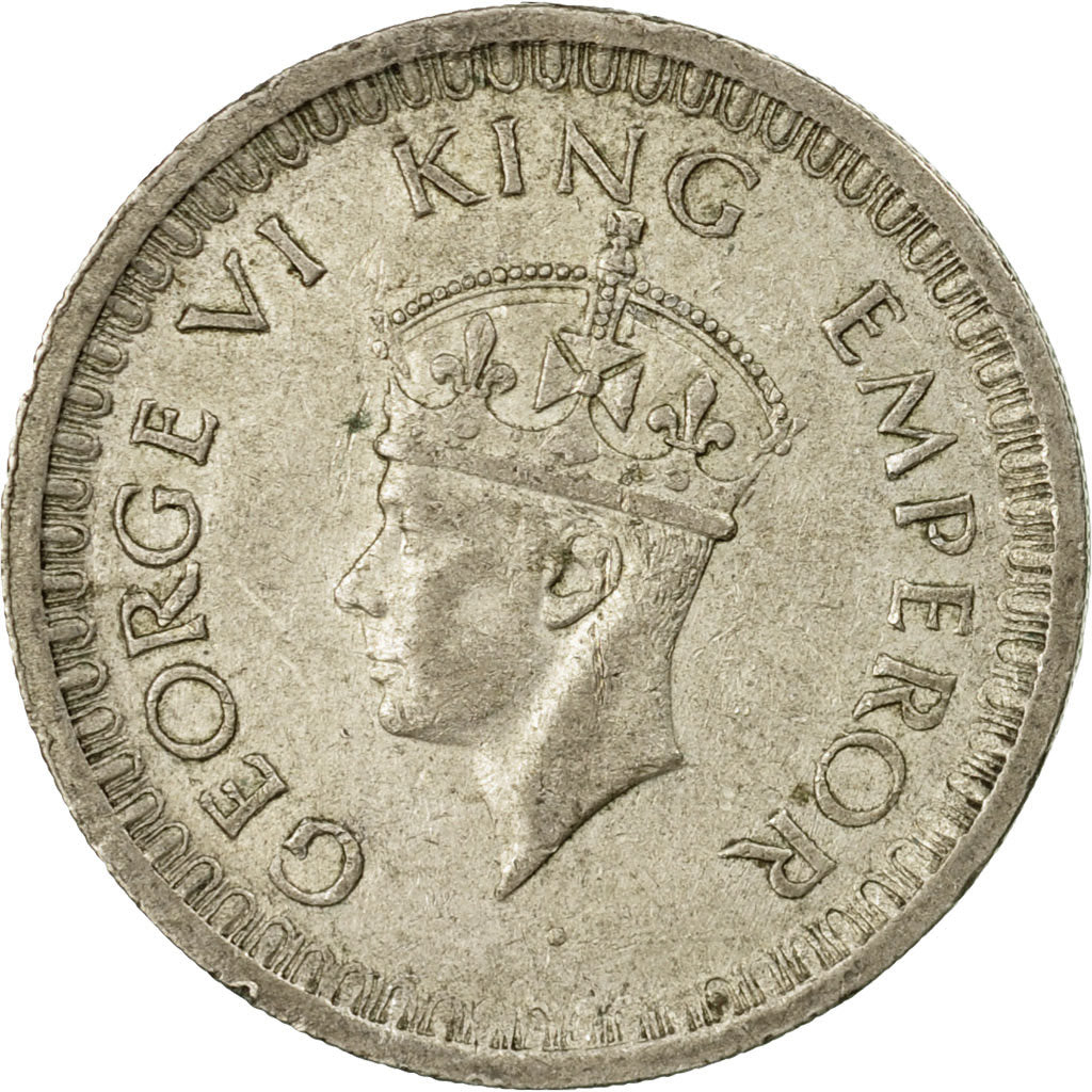 Coin, INDIA-BRITISH, George VI, 1/2 Rupee, 1944, EF(40-45), Silver, KM:552