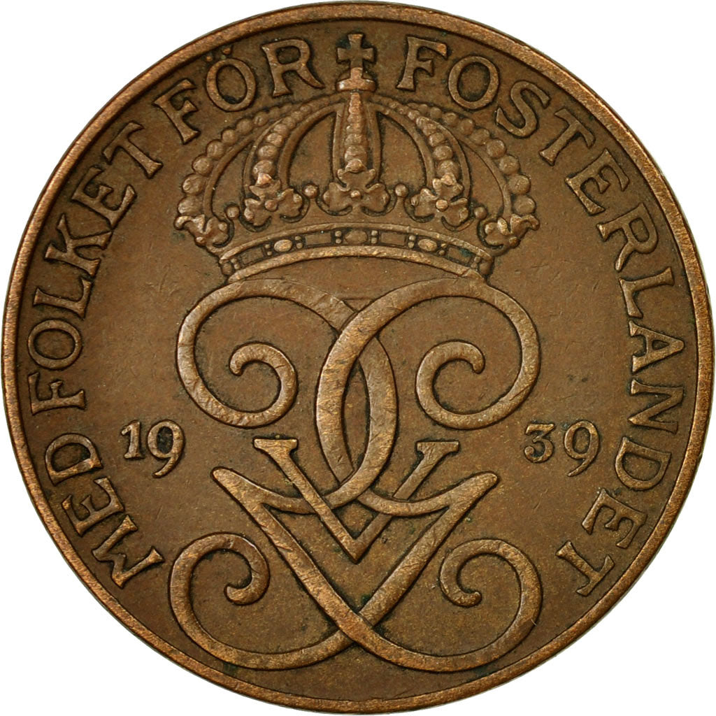 Coin, Sweden, Gustaf V, 5 Öre, 1939, EF(40-45), Bronze, KM:779.2