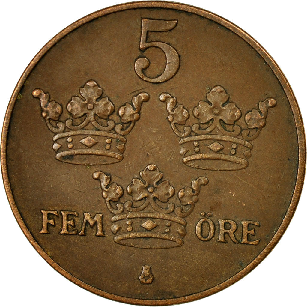 Coin, Sweden, Gustaf V, 5 Öre, 1939, EF(40-45), Bronze, KM:779.2