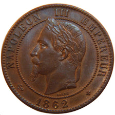 Second Empire, 10 Centimes Napoléon III Tête Laurée, 1862 BB, PCGS MS64BN