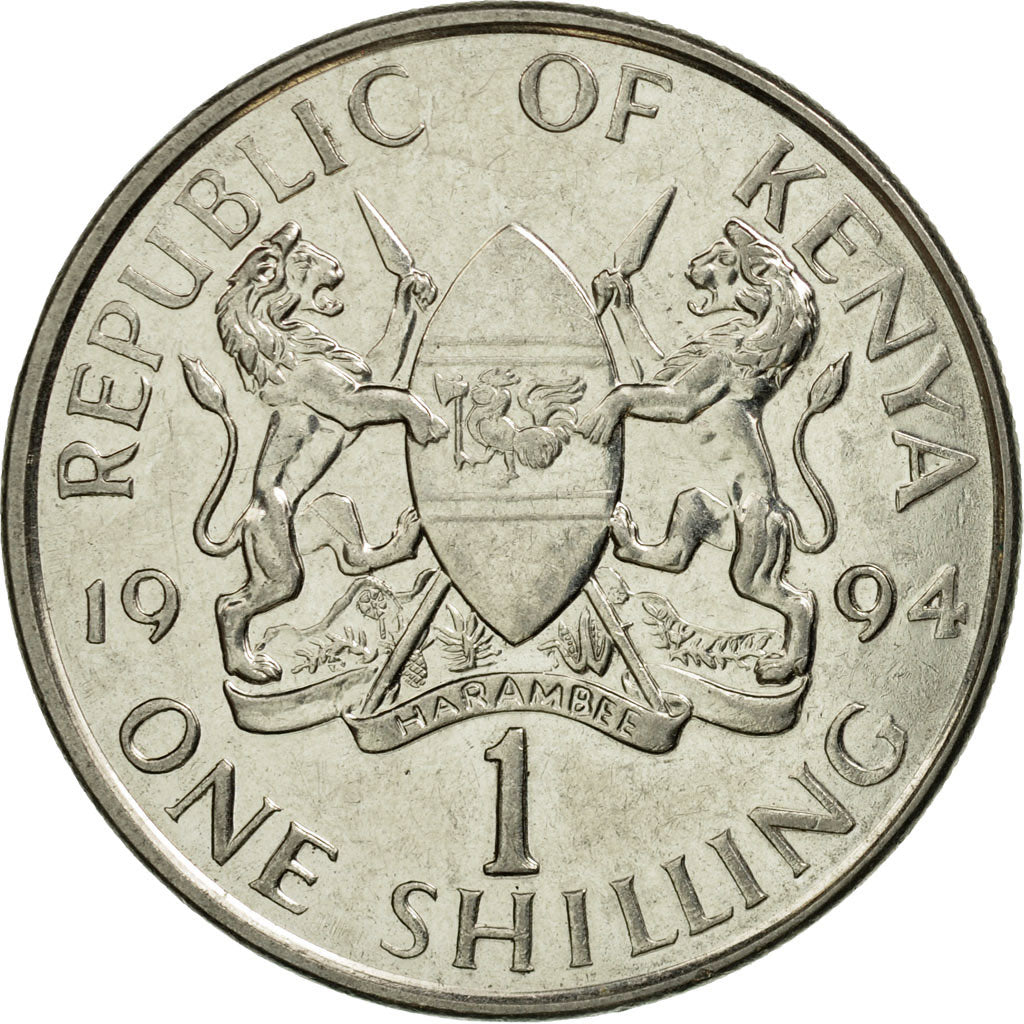 Coin, Kenya, Shilling, 1994, British Royal Mint, AU(50-53), Nickel plated steel