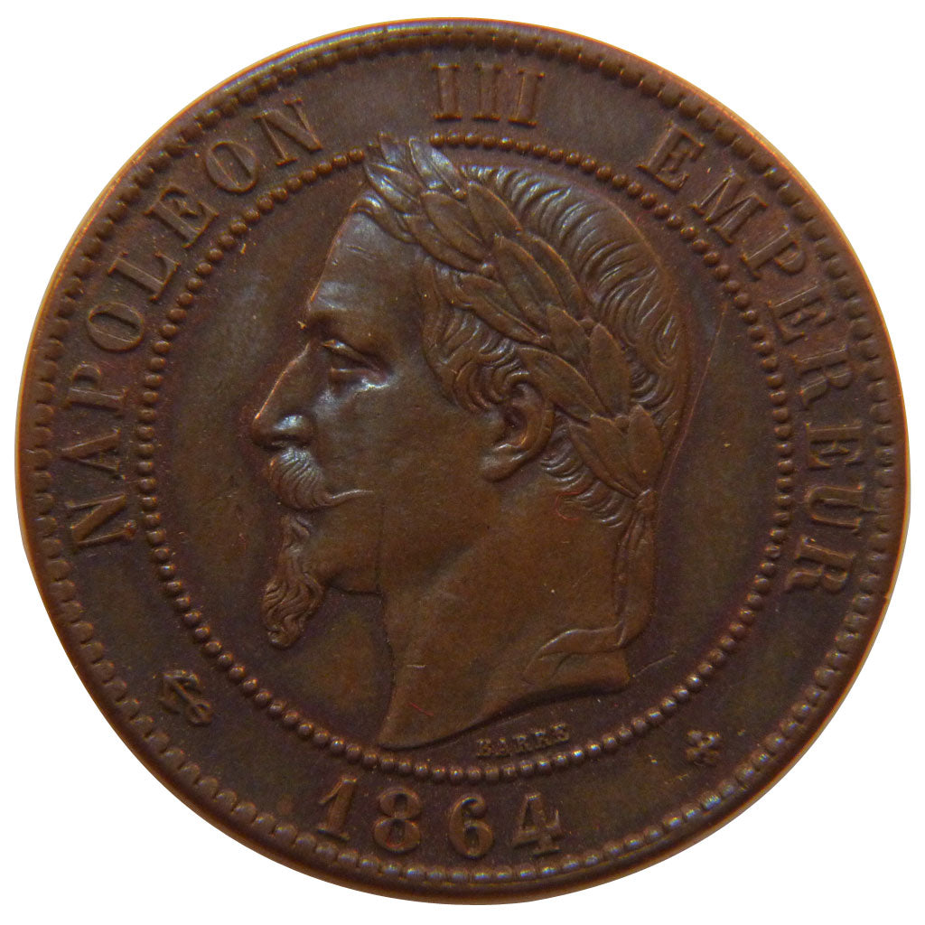 FRANCE, Napoléon III, 10 Centimes, 1864, Strasbourg, MS(60-62), Bronze, Gadoury