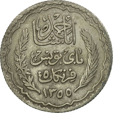 Monnaie, Tunisie, Ahmad Pasha Bey, 5 Francs, 1355, Paris, TTB, Argent, KM:261