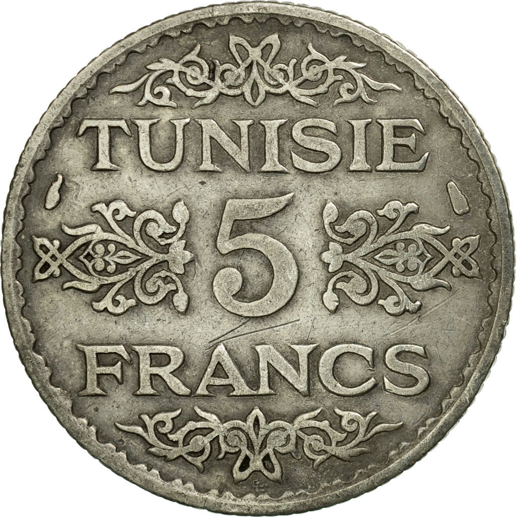 Monnaie, Tunisie, Ahmad Pasha Bey, 5 Francs, 1355, Paris, TTB, Argent, KM:261