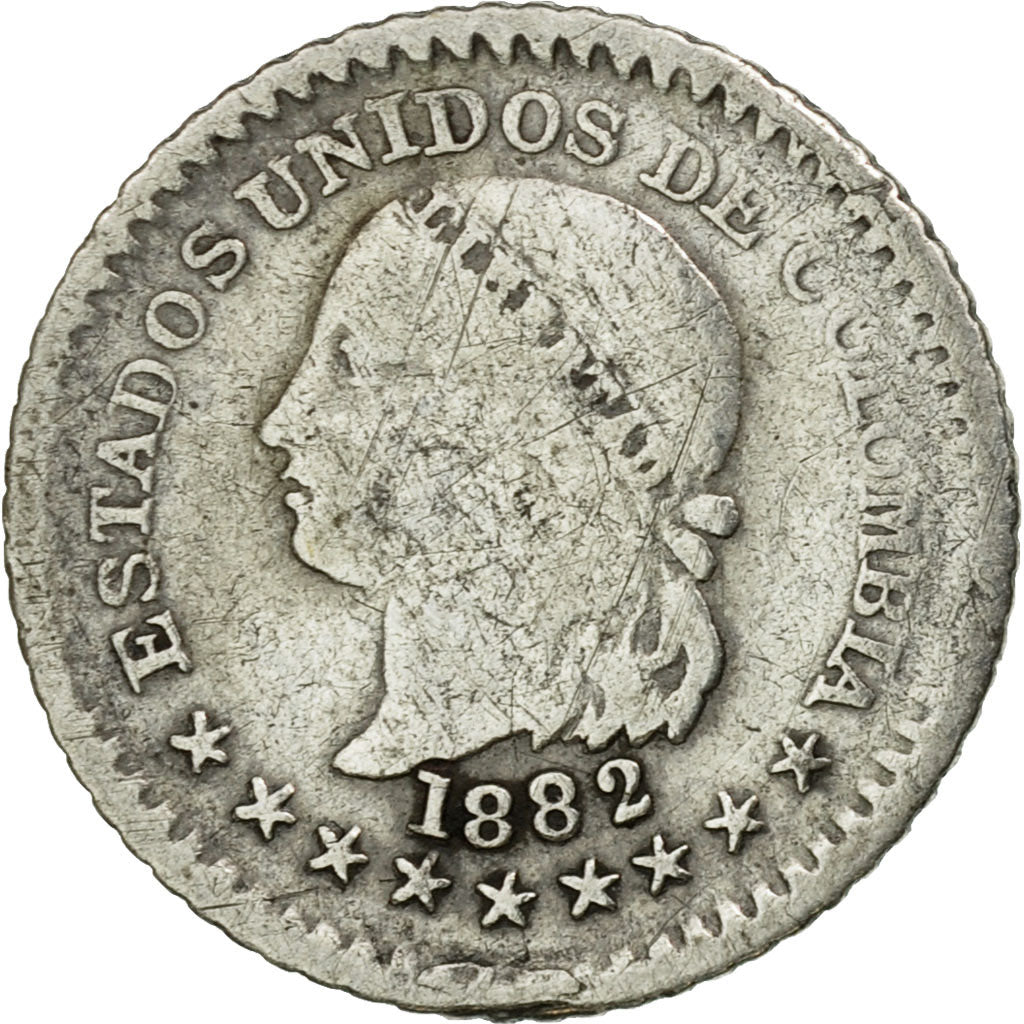 Coin, Colombia, 5 Centavos, 1882, Bogota, VF(30-35), Silver, KM:174a.1