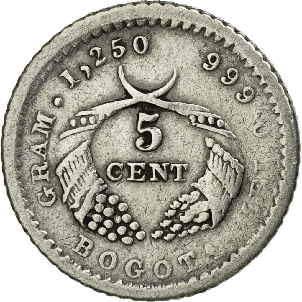 Coin, Colombia, 5 Centavos, 1882, Bogota, VF(30-35), Silver, KM:174a.1