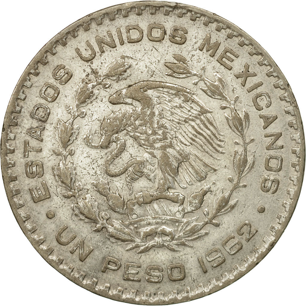 Moneda, México, Peso, 1962, Mexico City, BC+, Plata, KM:459