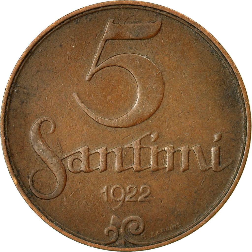 Coin, Latvia, 5 Santimi, 1922, EF(40-45), Bronze, KM:3