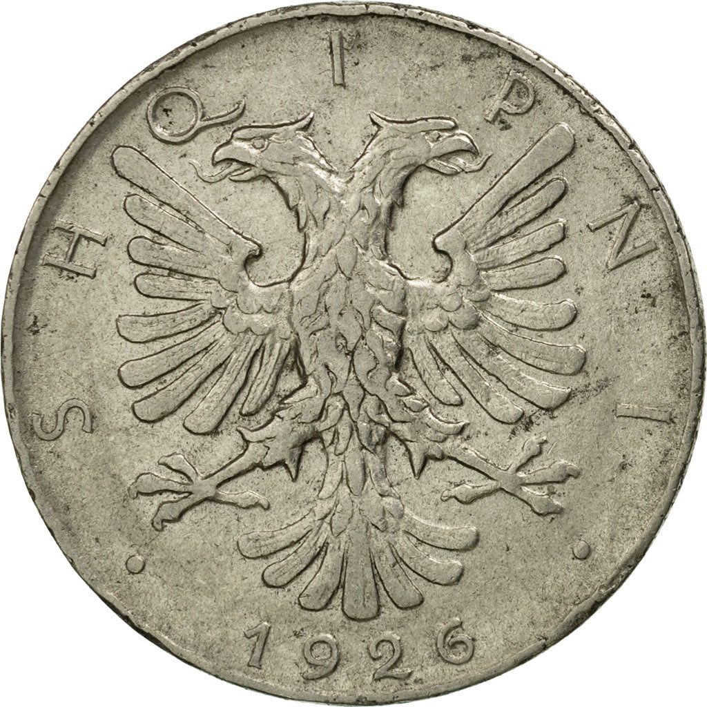 Coin, Albania, 1/2 Lek, 1926, Rome, EF(40-45), Nickel, KM:4