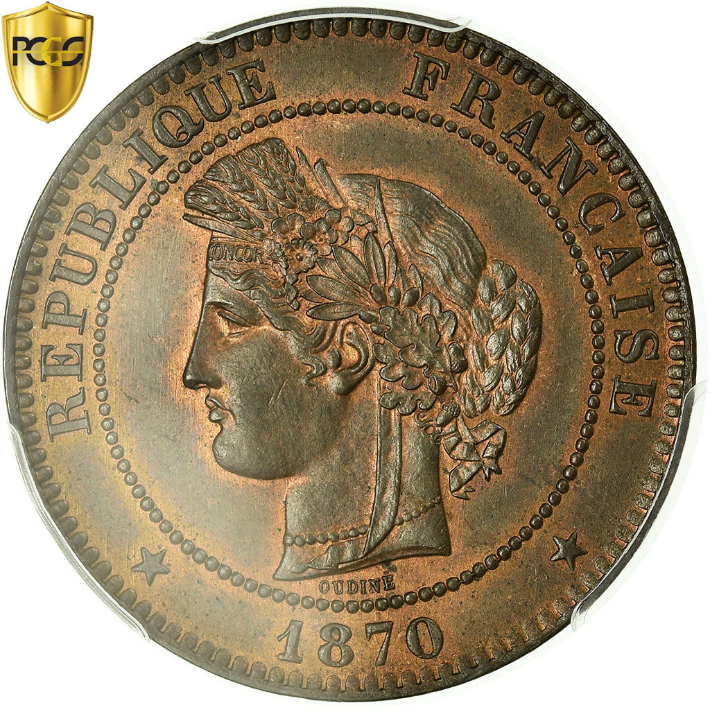 Coin, France, Cérès, 10 Centimes, 1870, Paris, PCGS, MS64BN, MS(64), Bronze